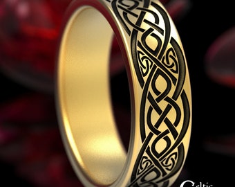 Gold Engraved Ring, Platinum Wedding Ring, Celtic Gold Ring, Gold Celtic Wedding Band, Infinity Wedding Band, Trinity Knot Ring, 1561