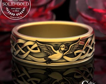 Men's Gold Puffin Wedding Band, Comfort-Fit, Height 6.5mm - White Gold, Rose Gold, Yellow Gold, Platinum, 2118
