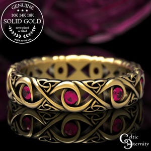 Anillo de bodas celta de oro y rubí para mujer, anillo de bodas con nudo infinito, alianza nupcial irlandesa de oro blanco de 10 quilates y 14 quilates, nudo de la Trinidad, 1409