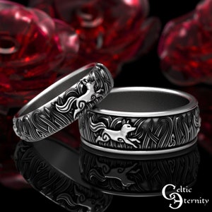 Sterling Fox Ring Set, Matching Sterling Wedding Rings, Silver Fox Rings, Celtic Fox Wedding Bands, Silver Fox Wedding Bands, 1908 1907