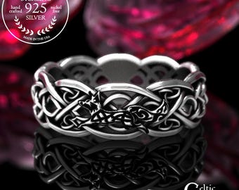 Womens Infinity Fox Wedding Band, Celtic Fox Jewelry, Womens Celtic Fox Ring, Sterling Kitsune Wedding Ring, Silver Irish Fox Ring ,1454