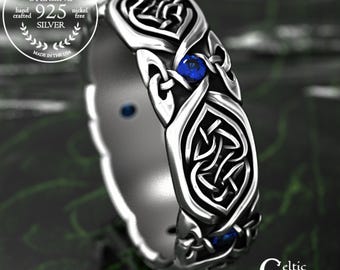 Sterling Interlocking Heart Knot Wedding Ring, Sapphire Emerald Ruby Celtic Woven Design, Silver Braid Intwined Hearts Wedding Band, 2008