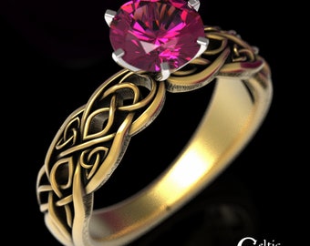 Ruby Celtic Engagement Ring, Gold Ruby Wedding Ring, White Gold Celtic Wedding Ring, Platinum Ruby Engagement Ring, Ruby Celtic Wedding 1650