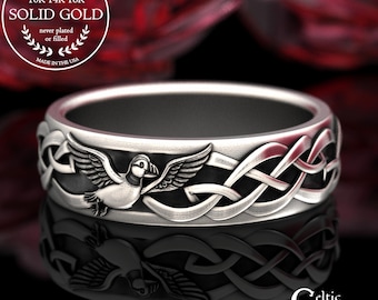 Woman's White Gold Sea Parrot Wedding Ring, Comfort-Fit, Height 5.9mm - 10K 14K 18K Platinum, 2117