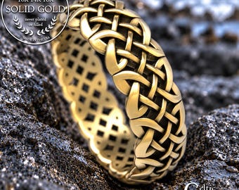 14K Irish Groom Wedding Band, Gold Gaelic Men's Ring, Platinum Heart Weave Ring, 10K Irish Anniversary Vow Renewal Jewelry, 1833