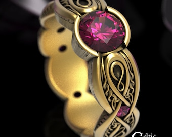 Gold Ruby Celtic Ring, White Gold & Ruby Engagement Ring, Gold Celtic Wedding Ring, Ruby Gold Engagement Ring, Ruby Bezel Ring, 1644