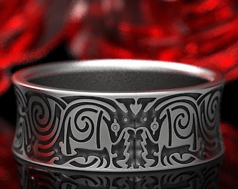 Odin Viking Ring, Sterling Silver Nordic Ring, Engraved Norse Ring, Silver Mythology Ring, All Father Ring, Viking Wedding Band, 1346