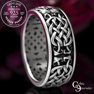 Infinity Symbol Ring with Mushrooms in Sterling Silver, 925 Celtic Eternity Knot Wedding Band, Nature Inspired Handmade Hippie Ring, 1391