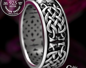 Infinity Symbol Ring with Mushrooms in Sterling Silver, 925 Celtic Eternity Knot Wedding Band, Nature Inspired Handmade Hippie Ring, 1391
