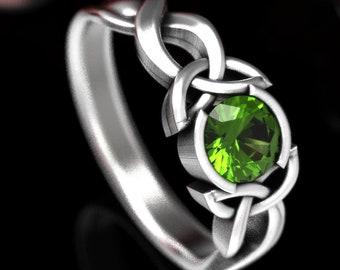 Celtic Peridot Ring, Sterling Silver Engagement Ring, Celtic Engagement Ring, Trinity Knot Engagement Ring, Silver Peridot Ring, 405