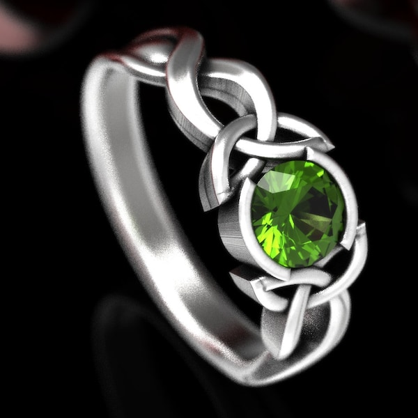 Celtic Peridot Ring, Sterling Silver Engagement Ring, Celtic Engagement Ring, Trinity Knot Engagement Ring, Silver Peridot Ring, 405