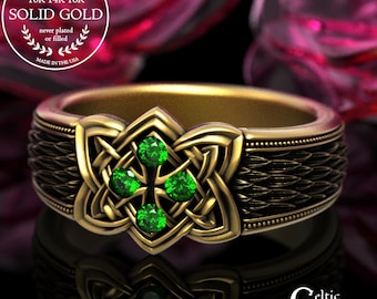 Gold & Emerald Men's Snakeskin Ring, 14K Groom's Gothic Wedding Band, 10K Emerald Dragon Scale Ring, 2096