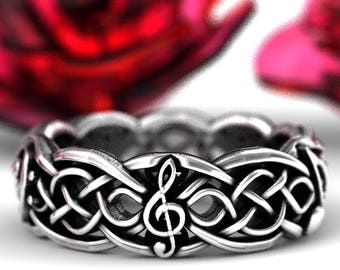 Musical Wedding Ring, Infinity Symbol Ring, Celtic Sterling Silver Ring, Music Note Ring, Musical Wedding Ring, Silver Music Note Ring, 1207