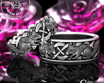 His & Hers Sterling Silver Squirrel Knotwork Wedding Rings, 2159 2160