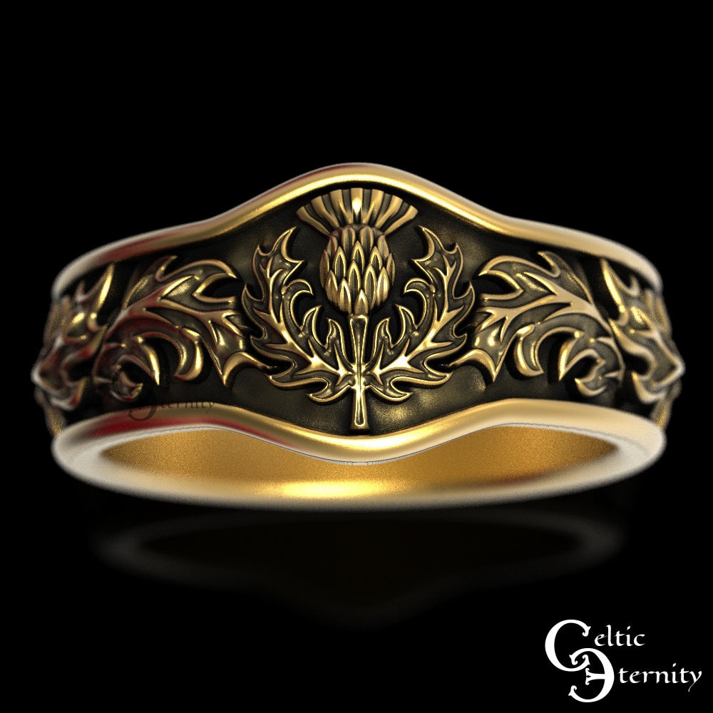 Scottish Gold Thistle Ring Thistle Wedding Band Gold Thistle