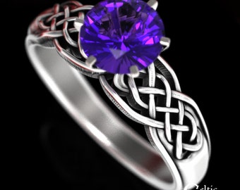 Celtic Amethyst Engagement Ring, Celtic Sterling Engagement Ring, Irish Engagement Ring, Amethyst Irish Ring, Women Celtic Wedding Ring 1867