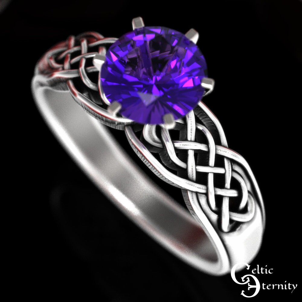 Celtic Amethyst Engagement Ring, Celtic Sterling Engagement Ring, Irish