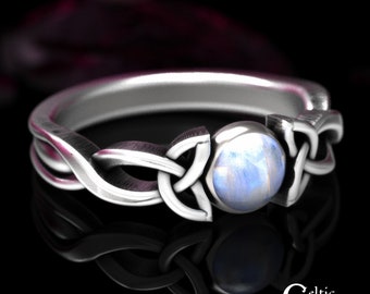 Rainbow Moonstone Ring, Sterling Celtic Engagement, Moonstone Irish Wedding Ring, Moonstone Wedding Ring, Moonstone Engagement Ring, 1919