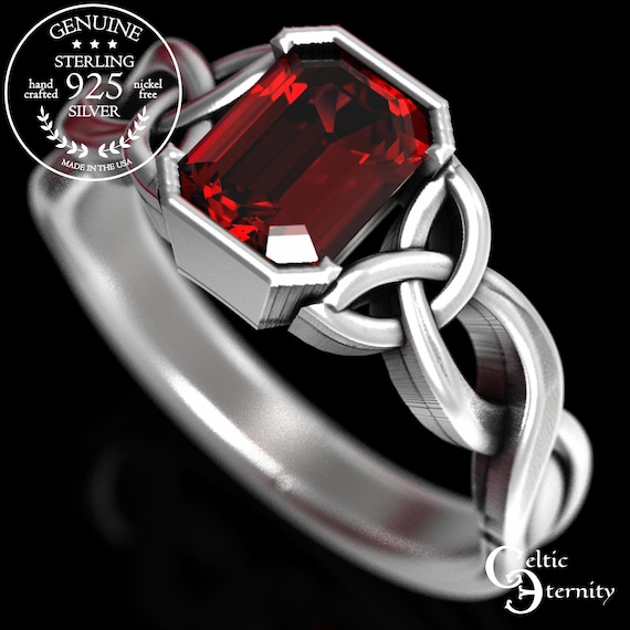 YL Anillo De Compromiso Céltico Plata De Ley 925 Con Enero Piedras De Nacimiento De Granate Solitario Anillo Nudo De Boda Para Mujer Novia(Tamaño10