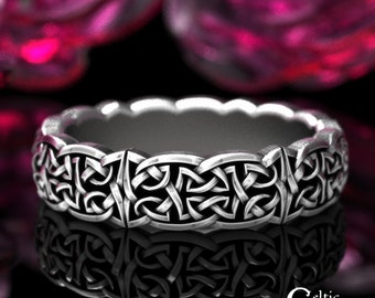 Womens Sterling Knotwork Ring, Celtic Tribal Ring, Silver Celtic Womens Wedding Band, Sterling Irish Womens Ring, Tribal Scottish Ring, 1820