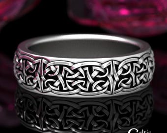Mens Scottish Wedding Ring, Sterling Silver Mens Irish Ring, Mens Celtic Wedding Ring, Mens Knotwork Ring, Mens Tribal Sterling Ring, 1821