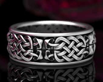 Infinity Symbol Ring with Mushrooms in Sterling Silver, 925 Celtic Eternity Knot Wedding Band, Nature Inspired Handmade Hippie Ring, 1391