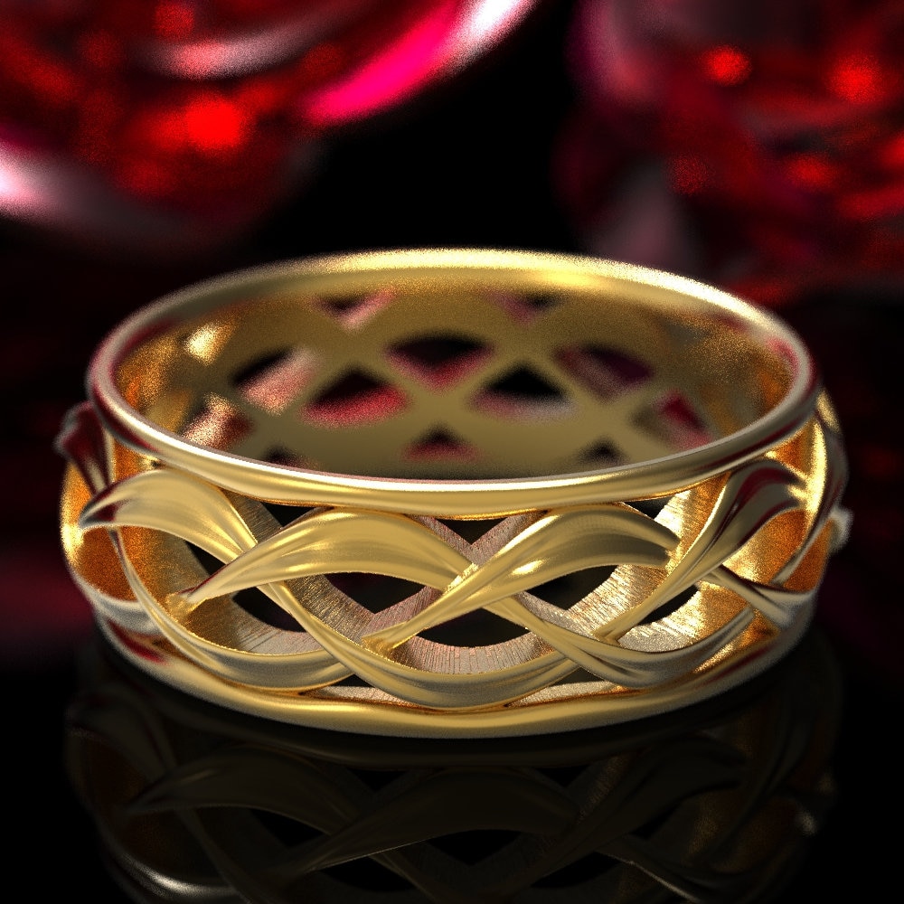 Mens Gold Wedding Band, Gold Celtic Wedding Ring, Mens Wedding Ring ...