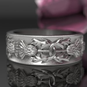 Sterling Thistle Ring Scottish Thistle Ring Thistle Wedding image 5