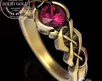 Gold Celtic Garnet Ring, Garnet Engagement Ring, Gold Celtic Engagement Ring, Gold Celtic Ring, Garnet Wedding Ring, Infinity Ring, 414