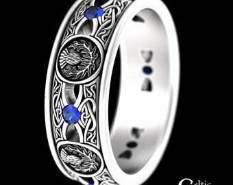 Mens Sapphire Thistle Ring, Sterling Silver Thistle Wedding Band, Scottish Man Thistle Ring, Irish Silver Thistle Ring, Celtic Thistle, 4409