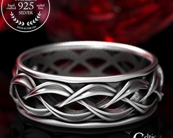 Mens Celtic Ring, Sterling Silver Celtic Wedding Band, Mens Silver Ring, Celtic Braided Ring, Mens Celtic Wedding Ring, 1329