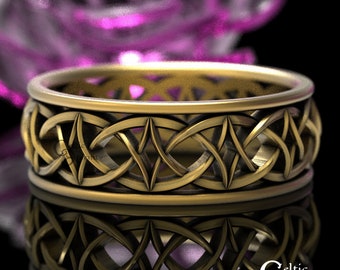 Gold Celtic Wedding Band, Unique Men's Wedding Ring, 10K 14K 18K Gold or Platinum Ring, Modern Knotwork Gold Ring, Gold Infinity Band, 108