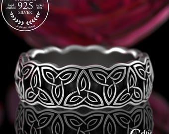 Woman's Celtic Trinity Knotwork Wedding Band, Sterling Irish Bride Weave Pattern Ring, Classic Silver Scottish Anniversary Jewelry, 3329