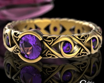 Amethyst Engagement Ring, Gold Celtic Wedding Ring, White Gold Celtic Engagement Ring, Infinity Wedding Ring, Unique Amethyst Ring, 1741