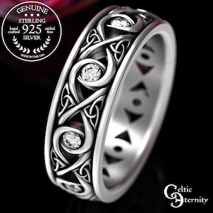 Celtic Moissanite Wedding Ring, Mens Infinity Knot Wedding Band, Sterling Celtic Wedding Ring, Moissanite Wedding Band, Infinity Knot 1410