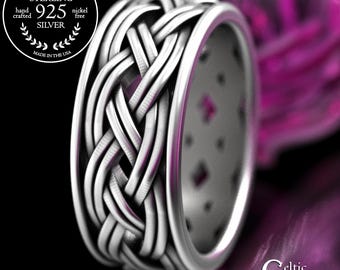 Wide Celtic Men's Wedding Band, Sterling Braided Groom Ring, Silver Irish Weave Jewelry - Comfort Fit, 2147