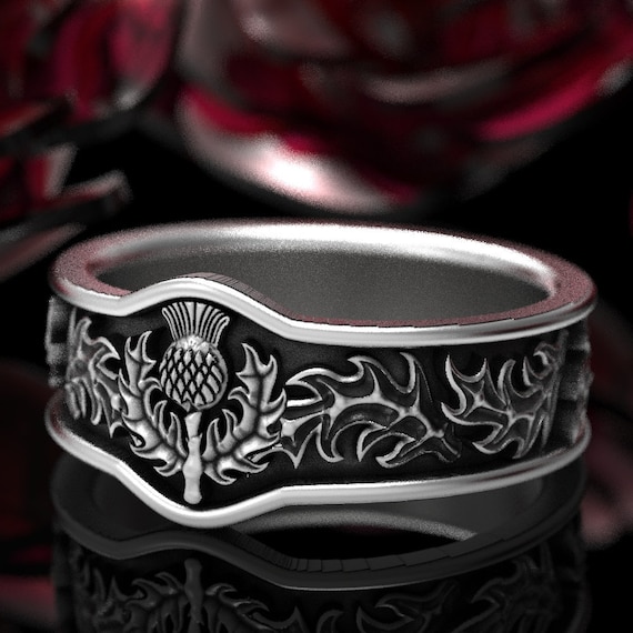 Silver Thistle Ring Mens Handmade Rings 925 Sterling Silver Scottish Ring Scottish Thistle Jewelry Custom Size 1317 Botanical Jewelry