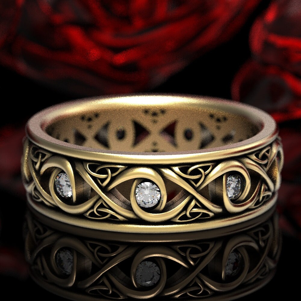 Celtic Moissanite Wedding Ring With Infinity Knots, Celtic Knot Ring