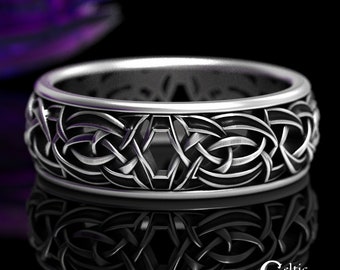 Sterling Silver Tribal Knotwork Ring, Tribal Wedding Band, Mens Tribal Ring, Silver Knotwork Ring, Mens Wedding Band, Unique Mens Ring, 1597