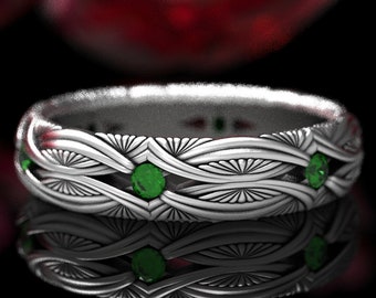 Emerald Celtic Eternity Band, Silver Celtic Wedding Ring, Celtic Knot Ring, Unique Wedding Band, Silver Celtic Ring, Irish Wedding, 1404