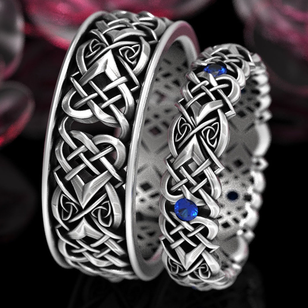 Sterling & Sapphire Irish Wedding Ring, Wide Engagement Ring, Modern Engagement Ring, Oval Sapphire Engagement Ring, Wide Irish Ring, 1653