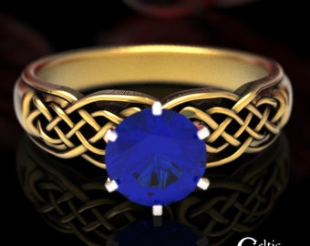 10K Sapphire Celtic Engagement Ring, Sapphire & Gold Irish Ring, 14K Sapphire Engagement Ring, 14K Celtic Engagement Ring, Irish Ring, 1867