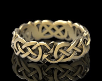 Psychedelic Mushroom Ring in Gold, Celtic Nature Ring with Trinity Knot, Magic Mushroom Gold Wedding Band, 10k 14k 18k Gold or Platinum 1371