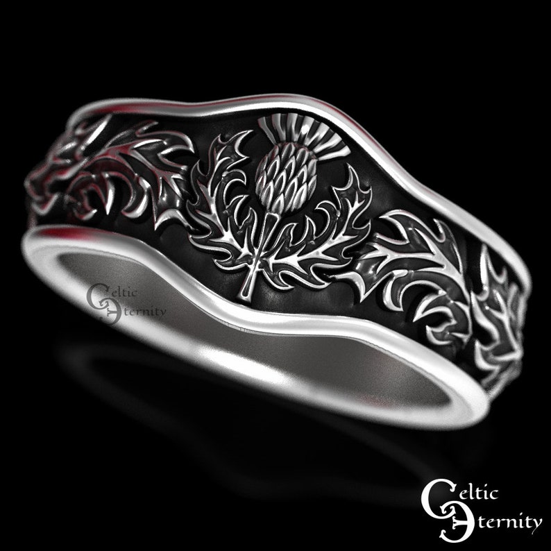 Scottish Thistle Ring, Sterling Silver Thistle Ring, Scottish Wedding Ring, Thistle Flower Ring, Celtic Wedding Band, Men Wedding Ring, 1764 image 1