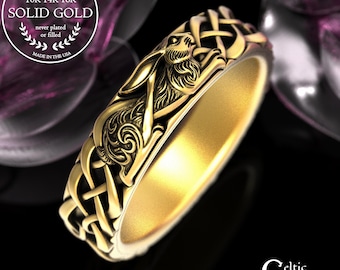Gold Irish Bunny Wedding Band, 10K Gold Celtic Rabbit Ring, 18K Rose Gold Cottontail, Platinum Hare Jewelry, 2140
