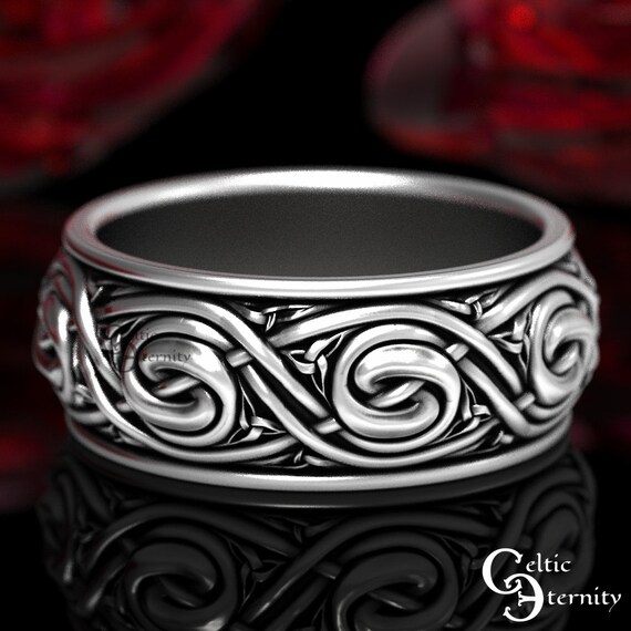Sterling Mens Celtic Wedding Band, Tribal Ring, Spiral Ring, Silver Celtic Ring, Mens Wedding Ring, Silver Swirl Ring, Celtic Knot Ring,1465
