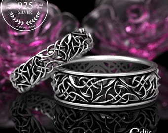 Silver Matching Wedding Bands, Celtic Heart Wedding Rings, His Hers Wedding Rings, Unique Wedding Rings, Modern Silver Wedding Ring, 66 1424