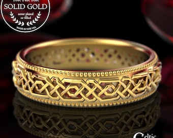 Gold Celtic Wedding Ring, Narrow Celtic Wedding Band, 10K 18K Gold Ring, Eternity Wedding Ring, Celtic Weave Wedding Ring, Women Ring 1149