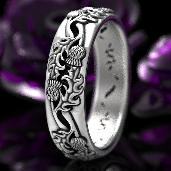 Thistle Wedding Band, Sterling Silver Scottish Ring, Unique Rings for Him, Botanical Jewelry, Handcrafted Rings, Scottish Thistle, 1778
