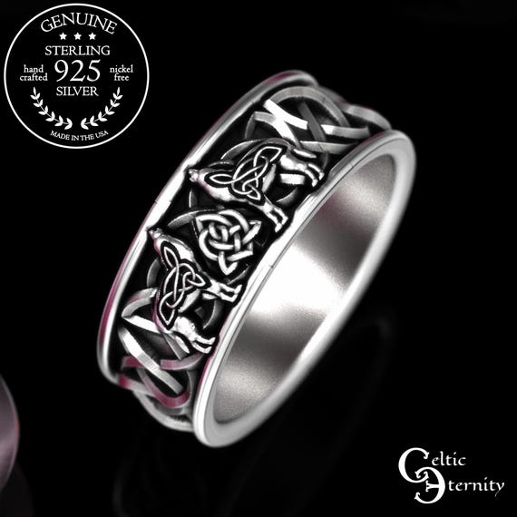 Celtic Wolf Ring, Sterling Wolf Wedding Band, Wolf Wedding Band
